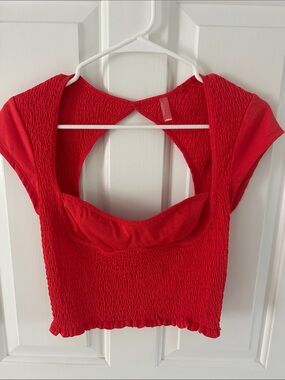 Free People Movement Red Smocked Crop Top with Cutout Back